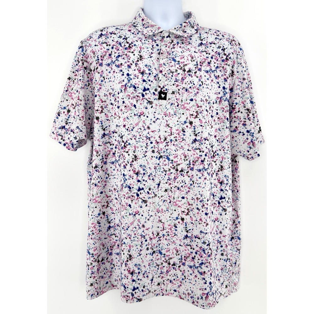 Bad Birdie Polo Shirt Men 2XL White Paint Splatter Golf Performance Stretch - Picture 2 of 11